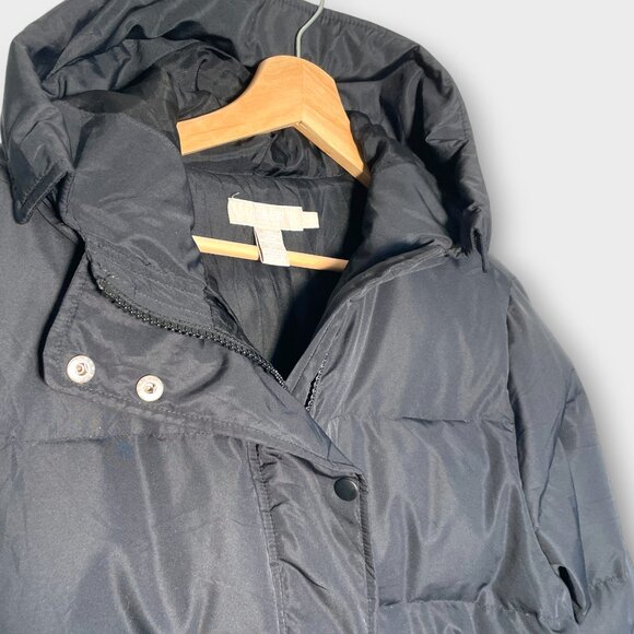 J Crew Long Down Puffer Coat Parka LARGE Black *See Notes* Hood Winter Outdoor - Picture 2 of 11